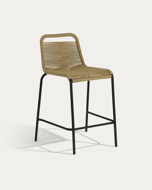 Tabouret Lambton en corde marron et acier finition noire hauteur 62 cm