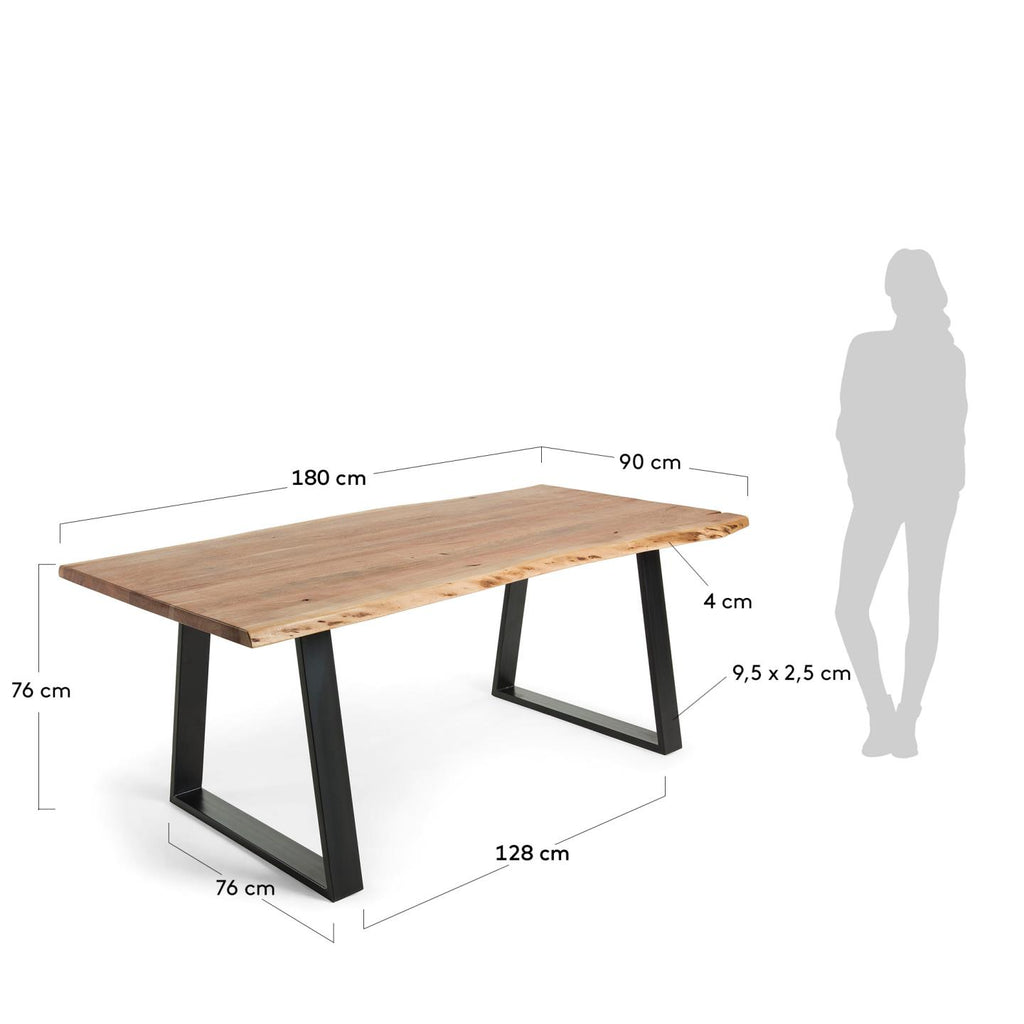 Table Alaia en bois d'acacia et pieds en acier noir 180 x 90 cm