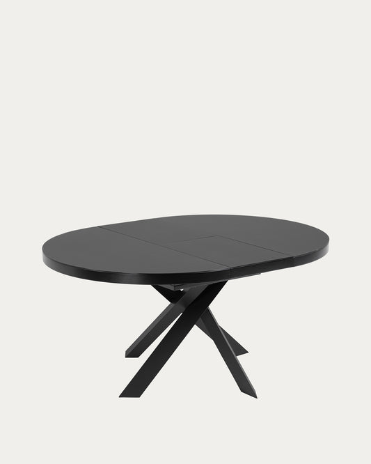Table ronde extensible Vashti en verre et pieds en acier finition noire Ø 120 (160) cm