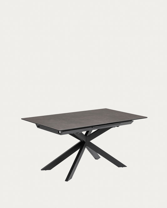 Table extensible Atminda 160 (210) x 90 cm plateau en grès cérame et pieds en acier noir