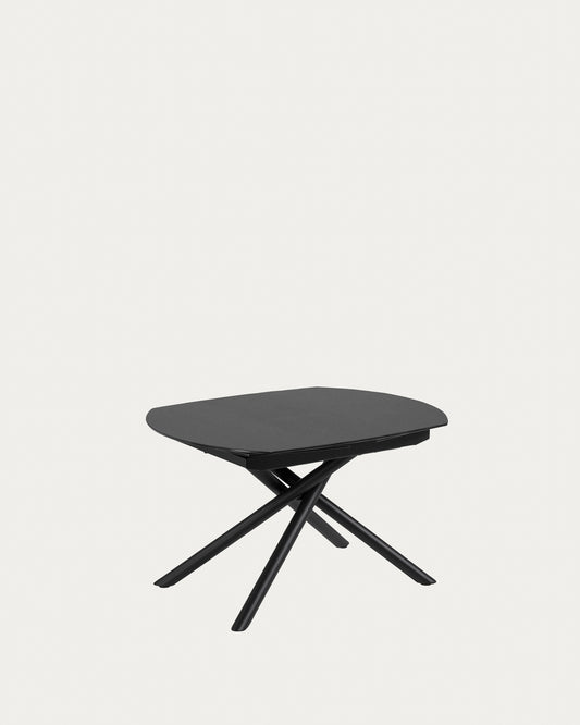 Table extensible Yodalia en verre trempé et pieds en acier finition noire 130(190)x100 cm