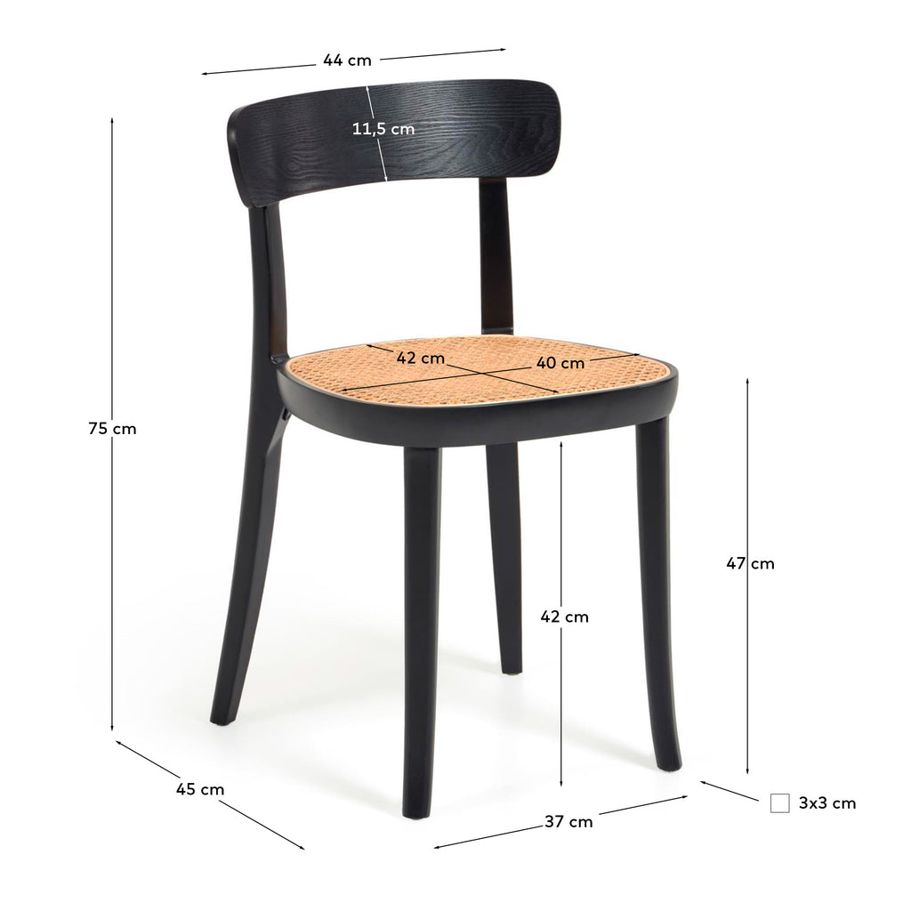 Chaise Romane bois de hêtre noir avec placage de frêne et rotin