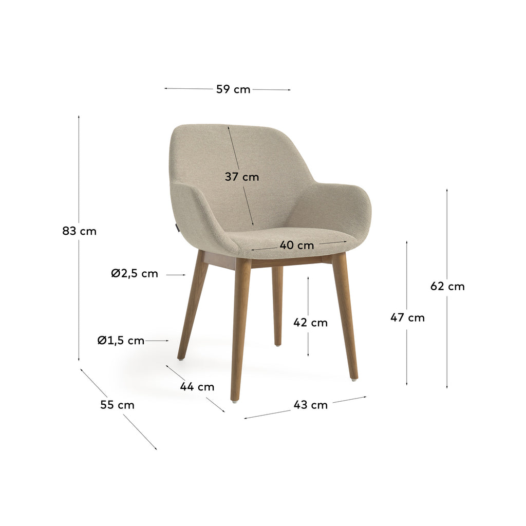 Chaise Konna beige et pieds en bois de frêne foncé FR