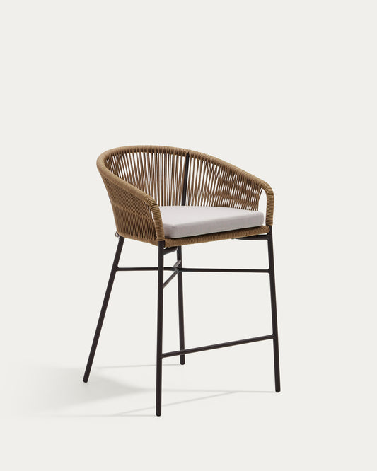Tabouret Yanet en corde beige et acier galvanisé, hauteur 65 cm