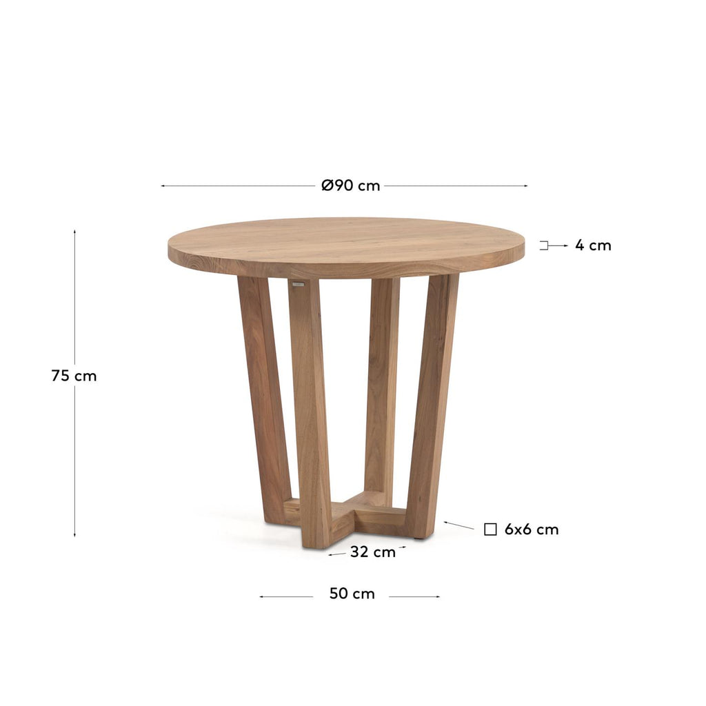 Nahla round table in solid mango wood with walnut finish Ø 90cm FSC 100%