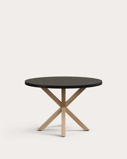 Table ronde Argo en MDF laqué noir et pieds en acier effet bois Ø 120 cm