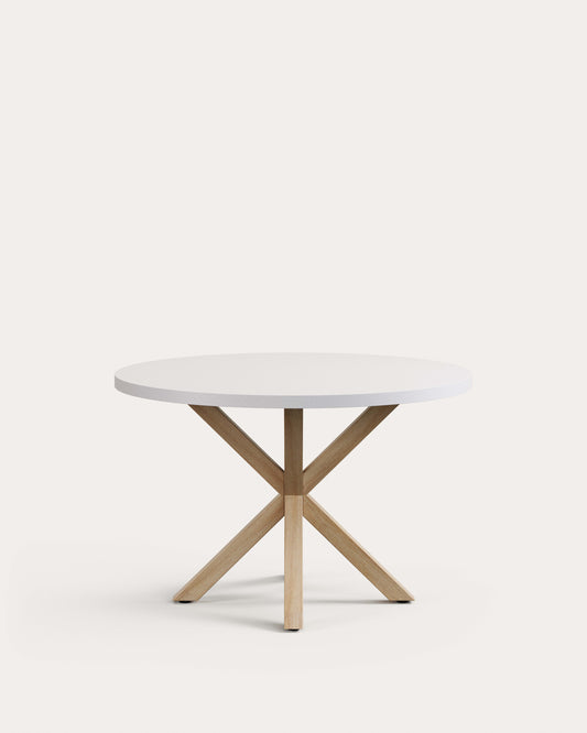 Table ronde Argo en mélaminé finition blanche et pieds en acier effet bois Ø 120 cm