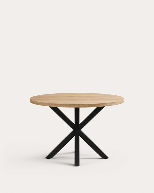 Table ronde Argo en mélaminé naturel et pieds en acier finition noire Ø 119 cm