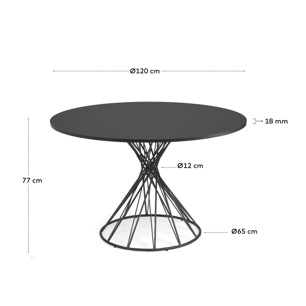 Table ronde Niut en MDF laqué noir et pieds en acier finition noire Ø 120 cm
