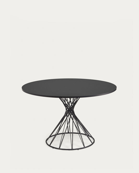 Table ronde Niut en MDF laqué noir et pieds en acier finition noire Ø 120 cm