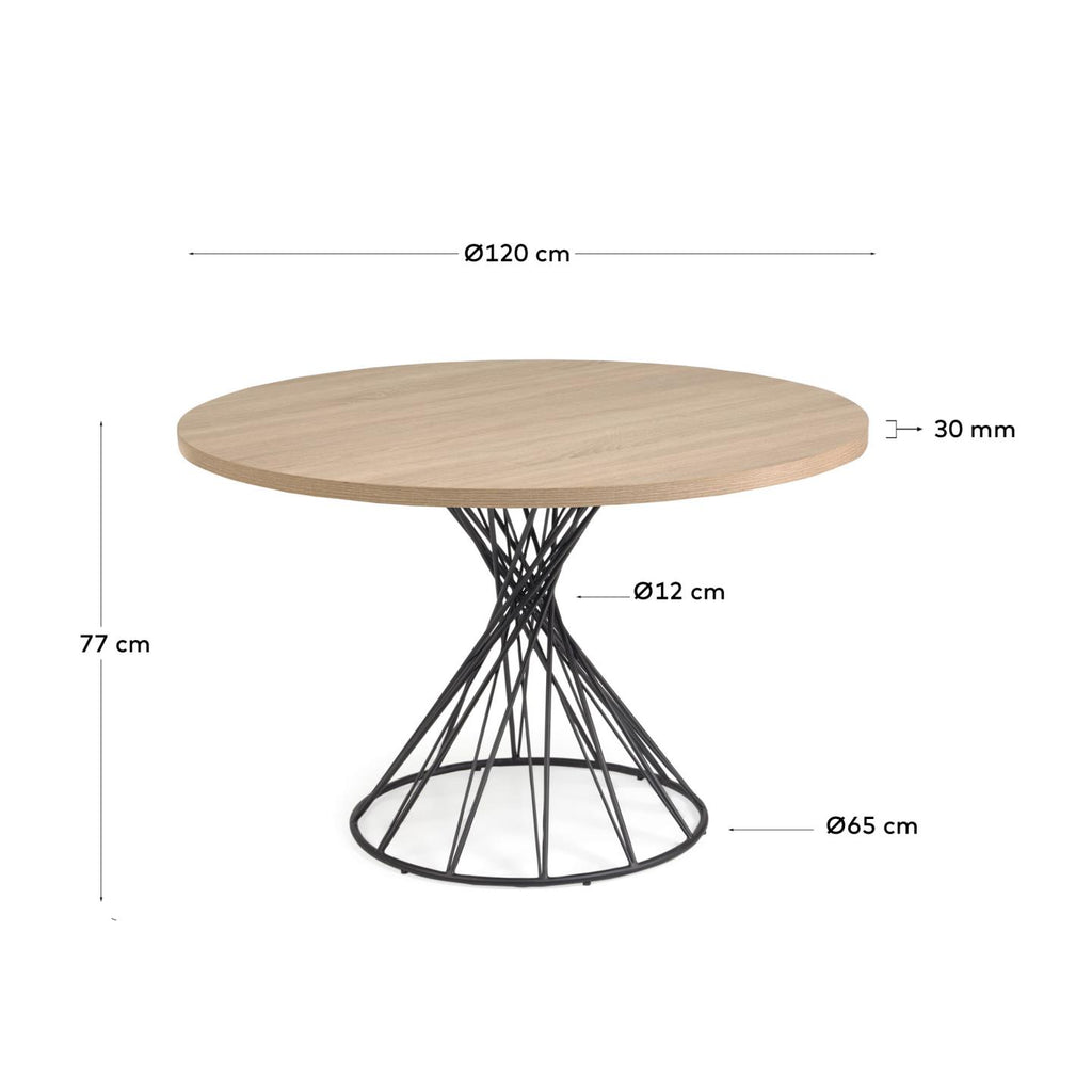 Table ronde Niut en mélaminé finition naturelle et pieds en acier finition noire Ø 120 cm