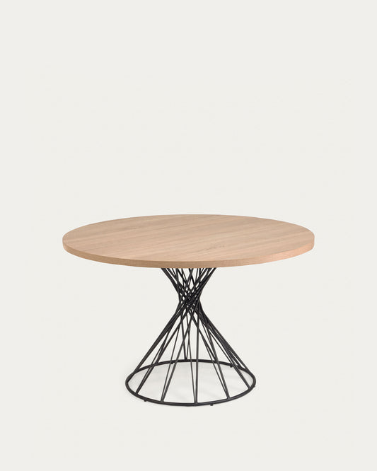 Table ronde Niut en mélaminé finition naturelle et pieds en acier finition noire Ø 120 cm