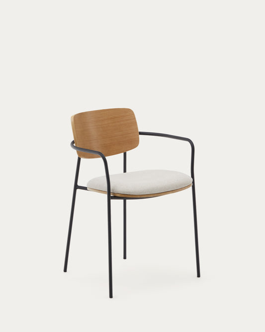 Chaise empilable Maureen en contreplaqué de peuplier finition couleur claire et pieds métal noir FSC 100 %