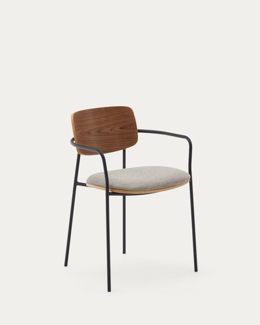 Chaise empilable Maureen en contreplaqué de peuplier finition couleur chaude et pieds métal noir FSC 100 %