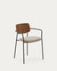 Chaise empilable Maureen en contreplaqué de peuplier finition couleur chaude et pieds métal noir FSC 100 %