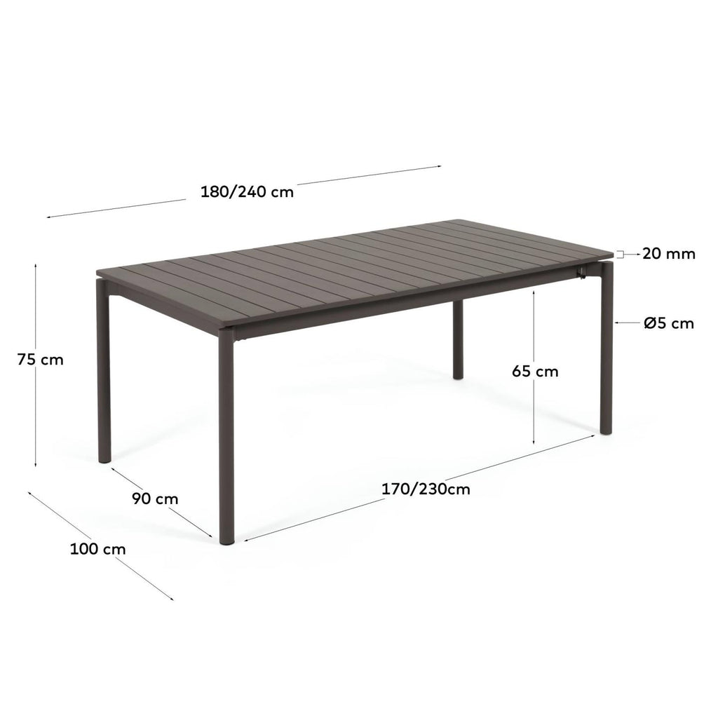 Table de jardin extensible Zaltana en aluminium gris foncé mat 180 (240) x 100 cm