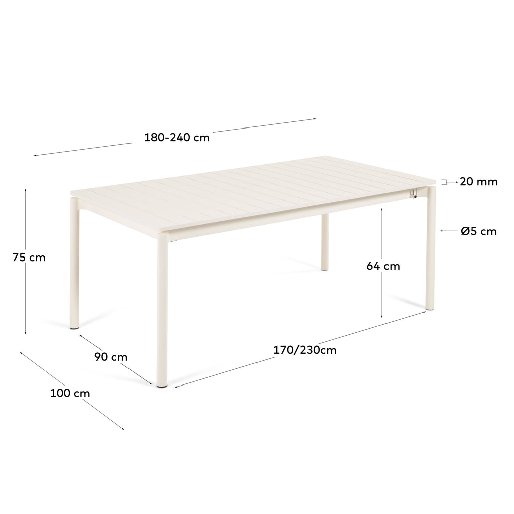 Table extensible d'extérieur Zaltana en aluminium finition gris clair 180 (240) x 100 cm