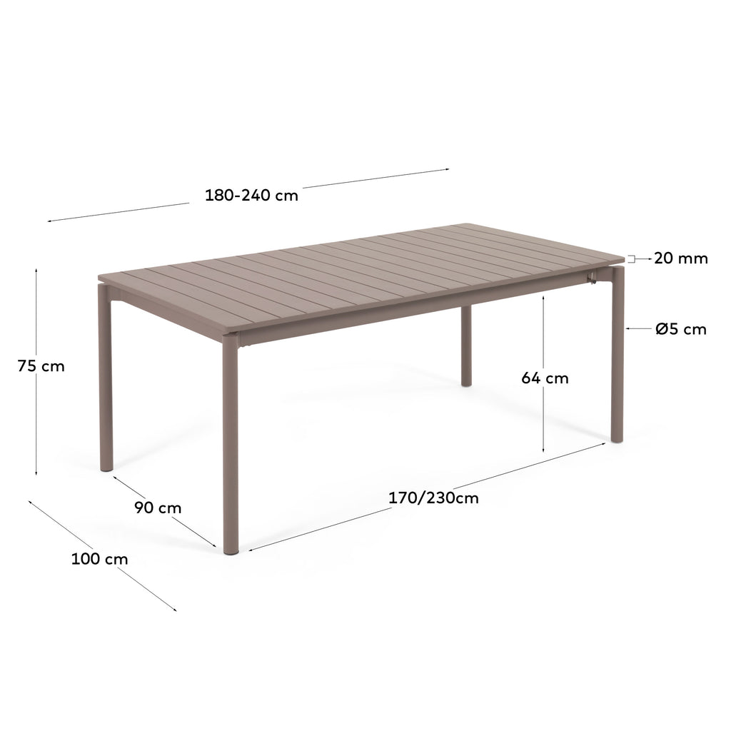 Table de jardin extensible Zaltana en aluminium marron mat 180 (240) x 100 cm