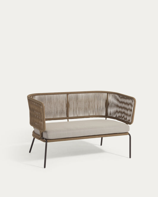 Canapé Nadin 2 places en corde beige et pieds en acier galvanisé 135 cm