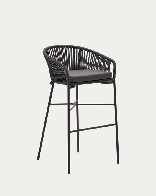 Tabouret Yanet en corde noire et acier galvanisé hauteur 80 cm