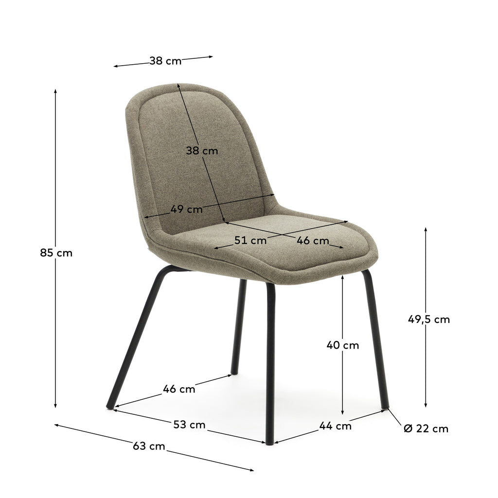 Chaise Aimin en chenille marron clair et pieds en acier peint noir mat