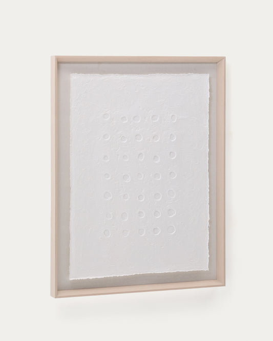 Tableau abstrait Olvin en papier recyclé blanc avec reliefs faits à la main 94 x 74 cm