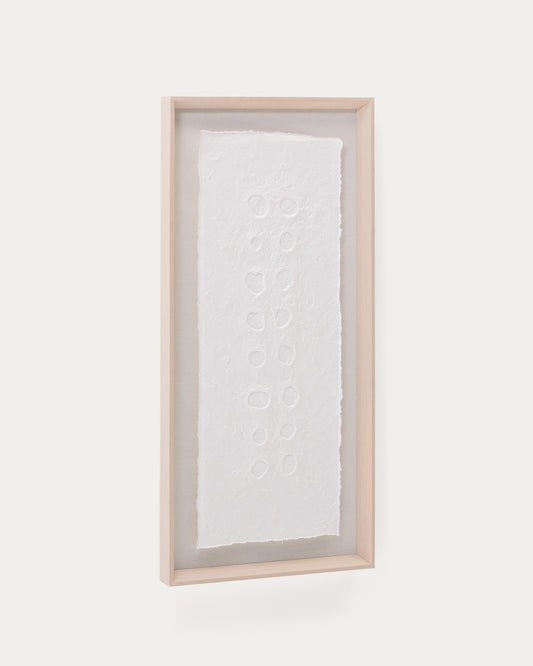 Tableau abstrait Olvin en papier recyclé blanc avec reliefs faits à la main 44 x 94 cm