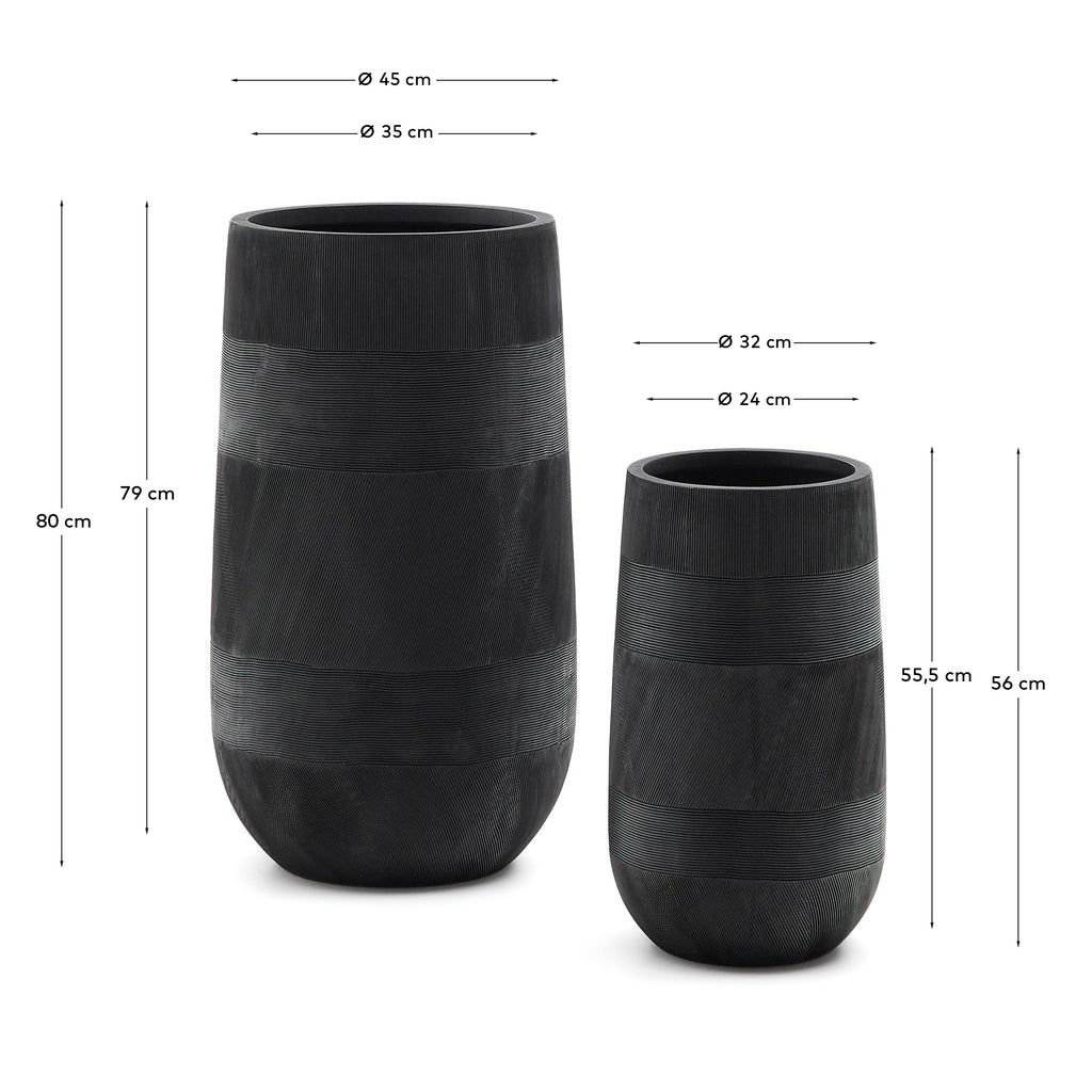 Ensemble de 2 cache-pots Tival effet ciment noir Ø 45 cm