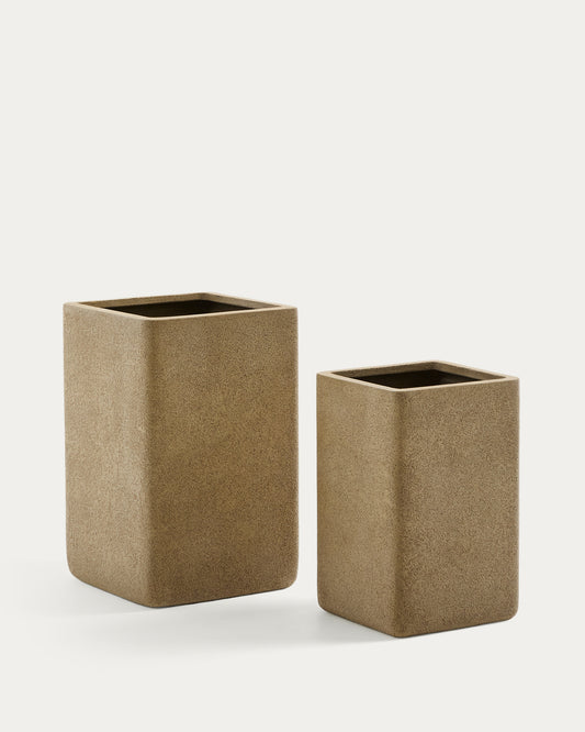 Set of 2 Minoa tall planters with mustard stone effect 44 x 44 cm