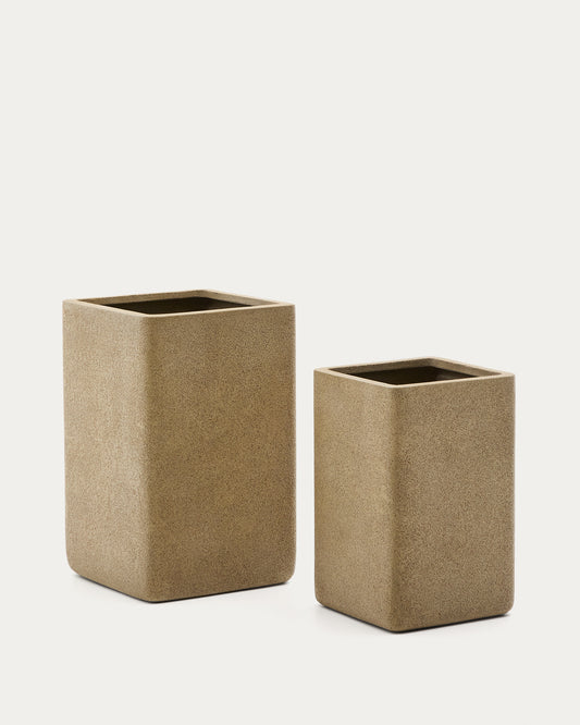 Set de 2 cache-pots hauts Minoa effet pierre moutarde 44 x 44 cm