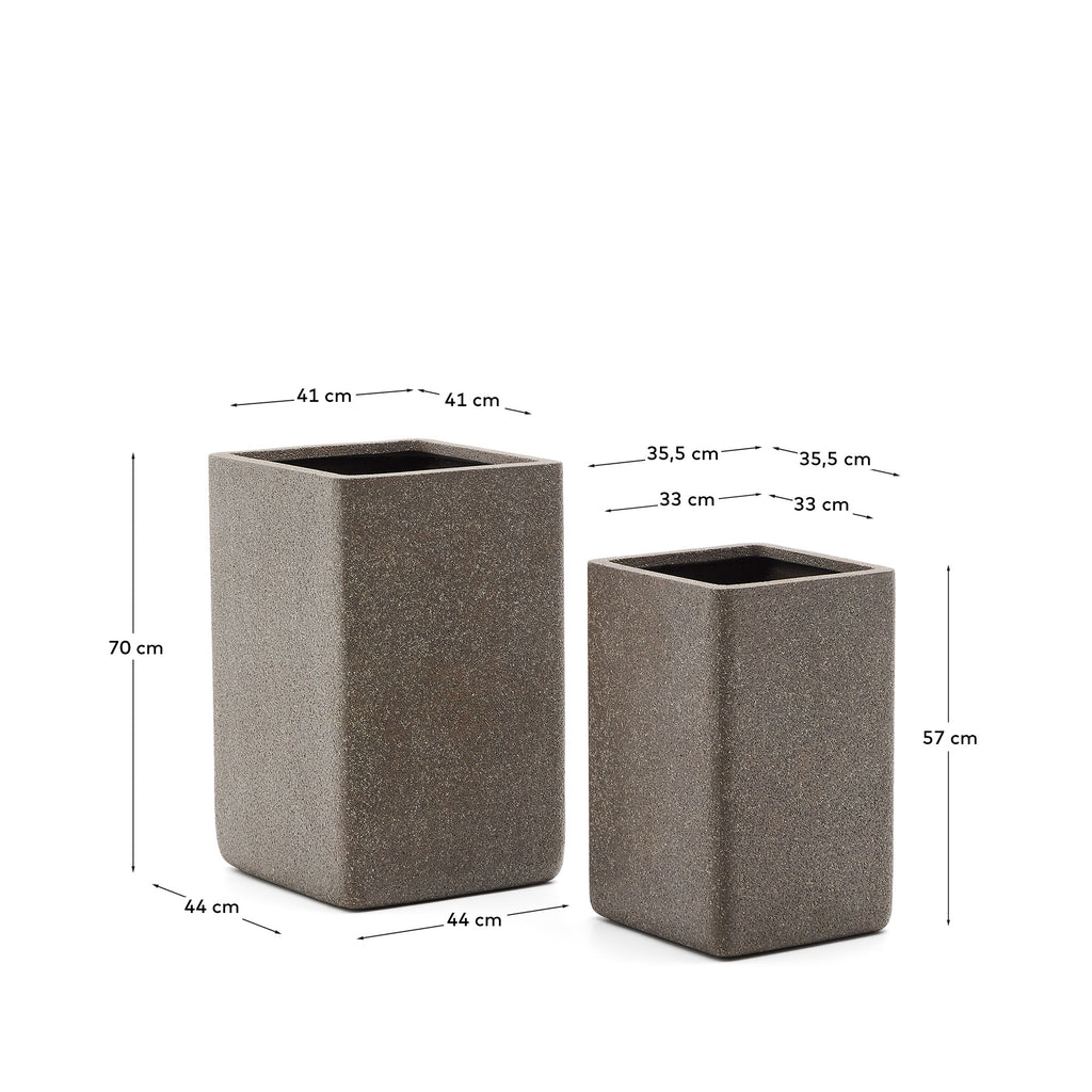 Set of 2 Minoa tall planters with brown stone effect 44 x 44 cm