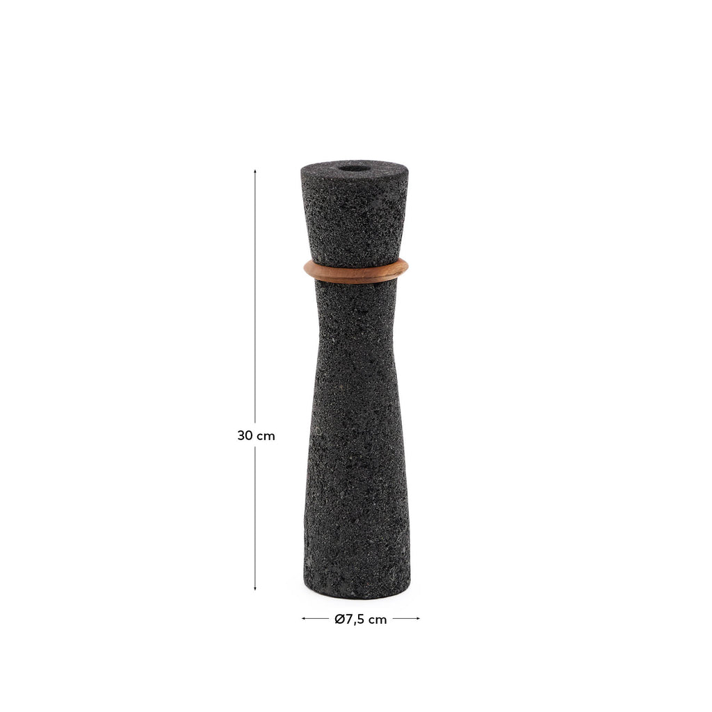 Vase Naro en pierre noire et bois de teck 30 cm