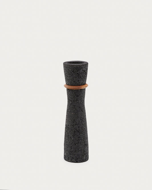 Vase Naro en pierre noire et bois de teck 30 cm