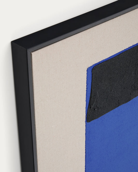 Tableau abstrait Zernu en lin bleu et noir peint à la main 120 x 77 cm