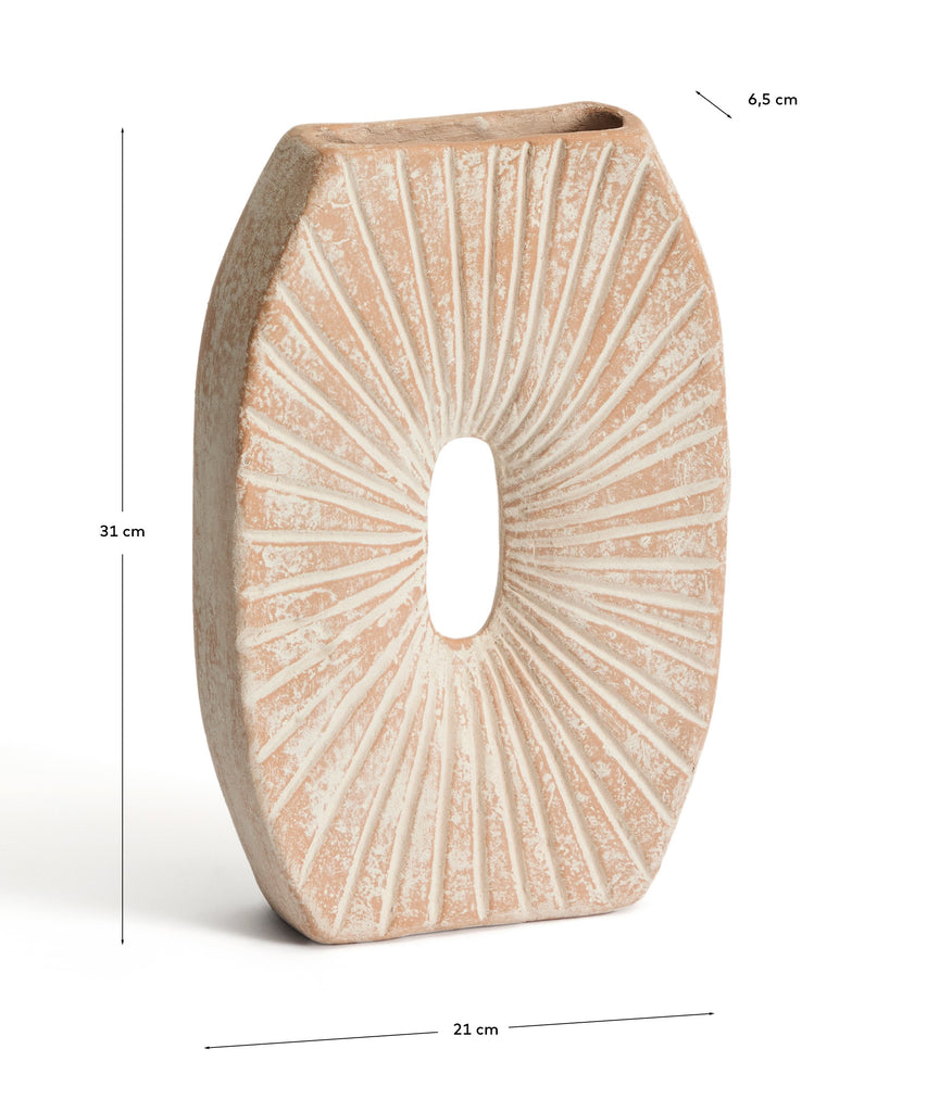 Vase Valura en papier mâché rose et beige 31 cm