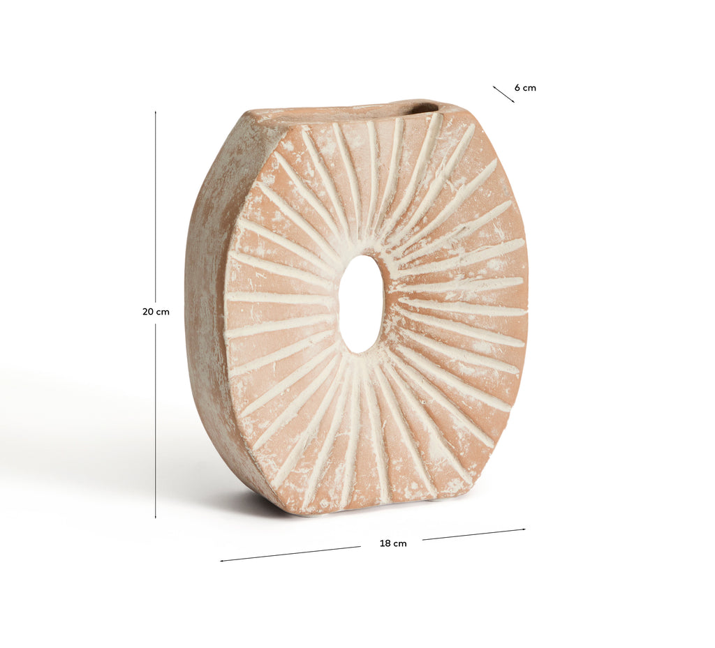 Vase Valura en papier mâché rose et beige 21 cm
