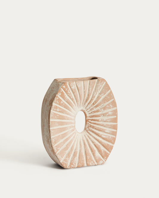 Vase Valura en papier mâché rose et beige 21 cm