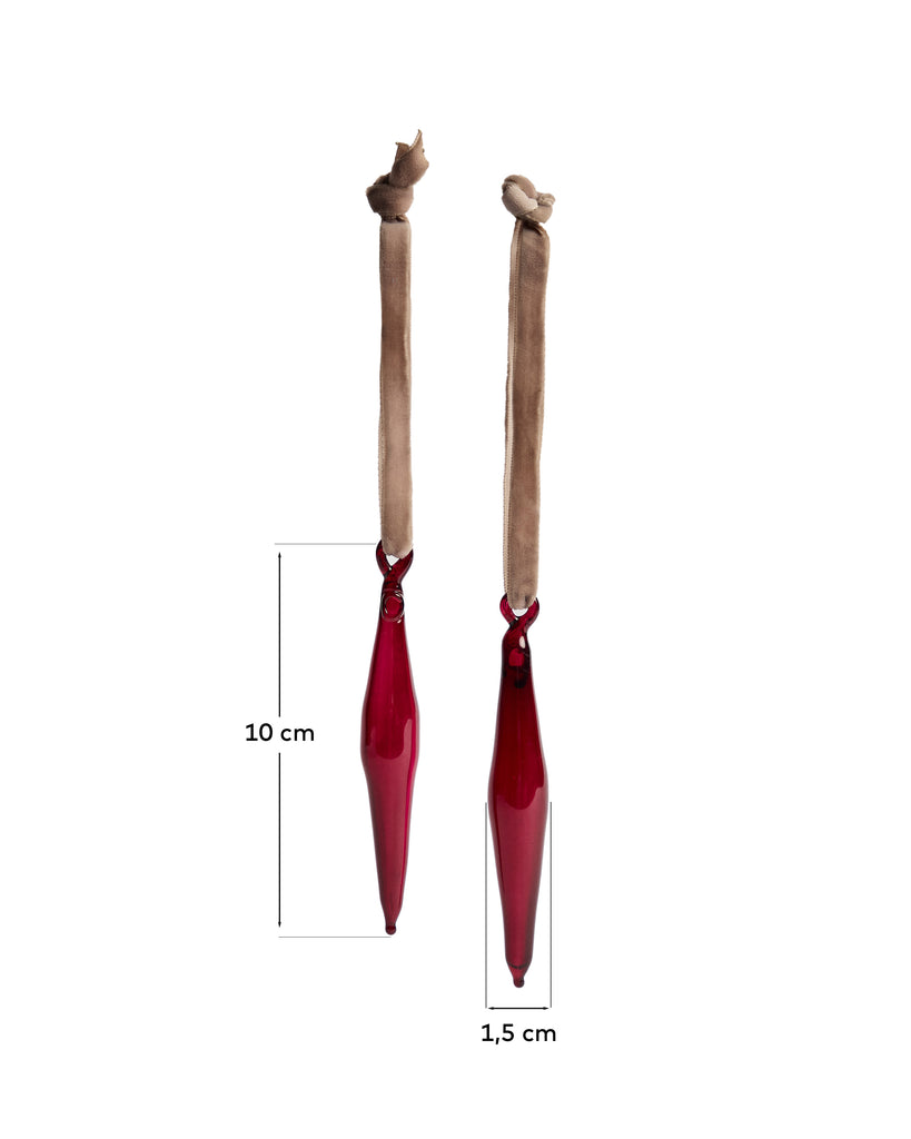 Ensemble Isven de 2 décorations suspendues en verre recyclé rouge 10 cm