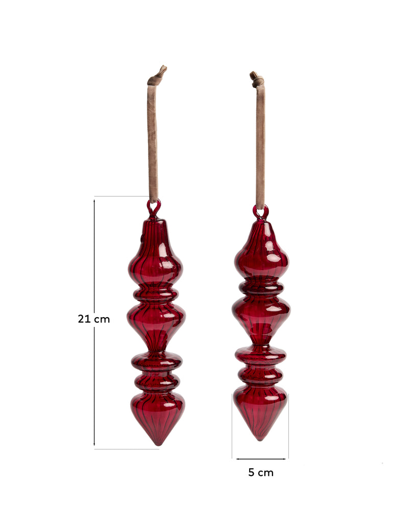 Ensemble Lioren de 2 décorations suspendues en verre recyclé rouge 21 cm