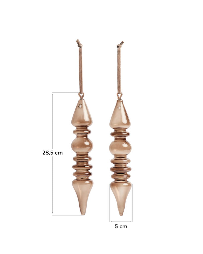 Ensemble Lioren de 2 décorations suspendues en verre recyclé marron 28,5 cm