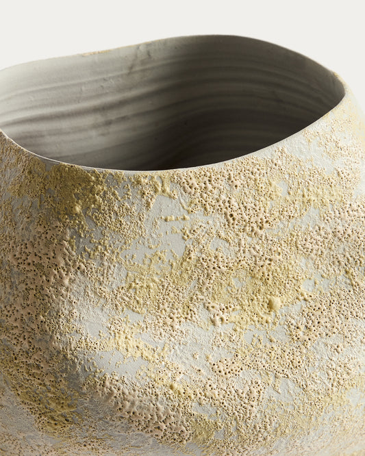 Vase Medira en céramique écru et jaune 35,5 cm