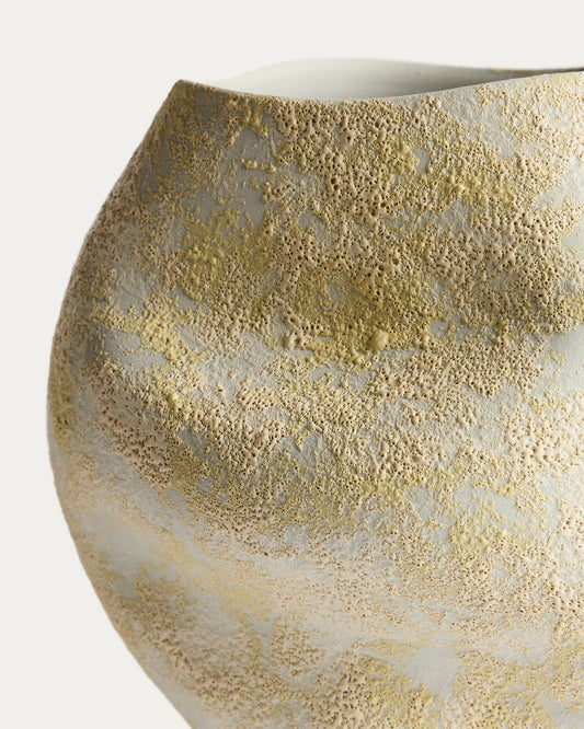 Vase Medira en céramique écru et jaune 35,5 cm