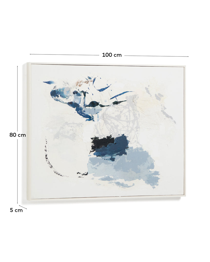 Tableau abstrait Erale gris et bleu peint à la main 80 x 100 cm