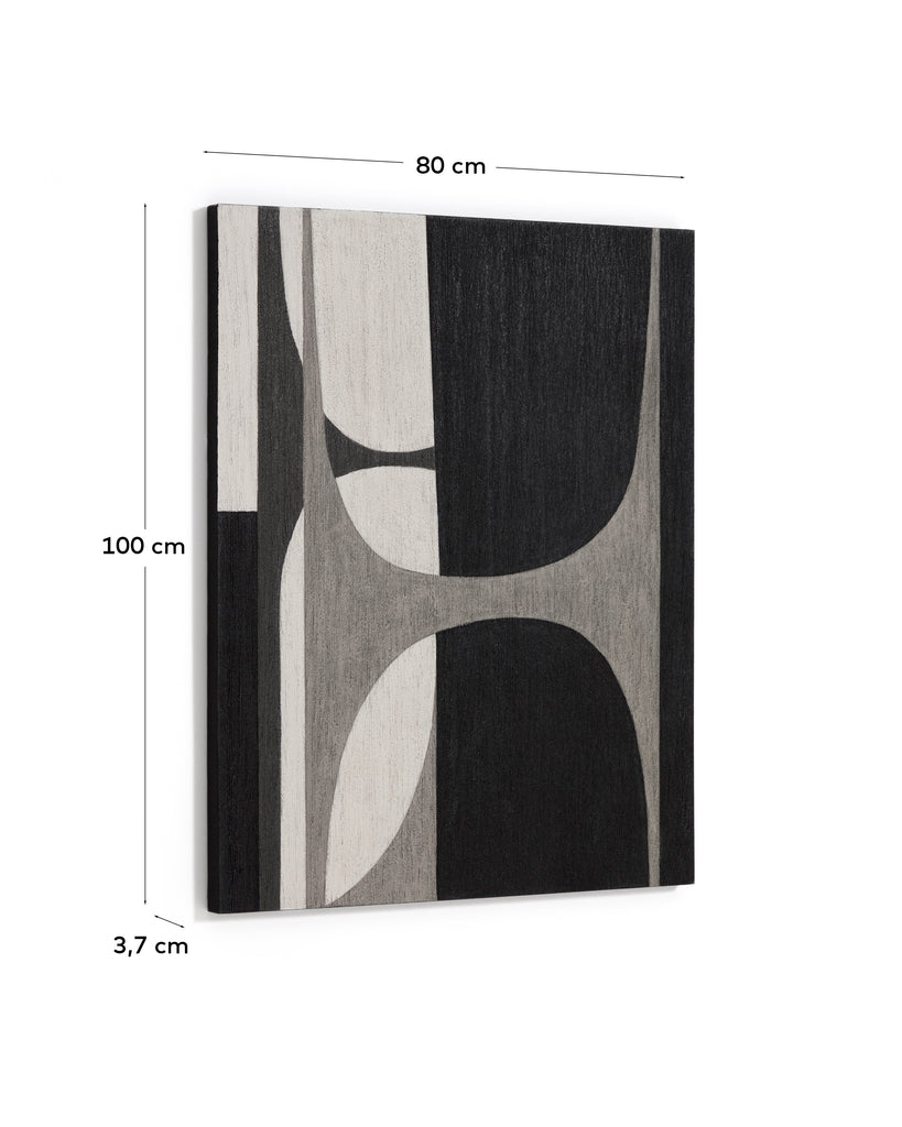 Tableau abstrait Onure noir et blanc 80 x 100 cm