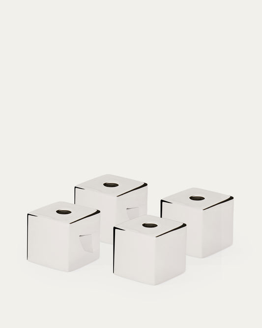 Set Acadia de 4 bougeoirs en acier inoxydable à la finition argentée brillante