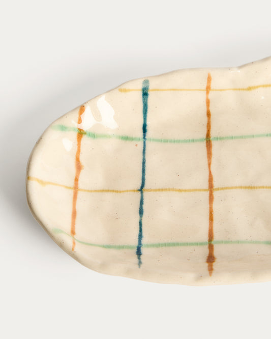 Plateau Belor en céramique avec lignes multicolores 31,8 x 13 cm