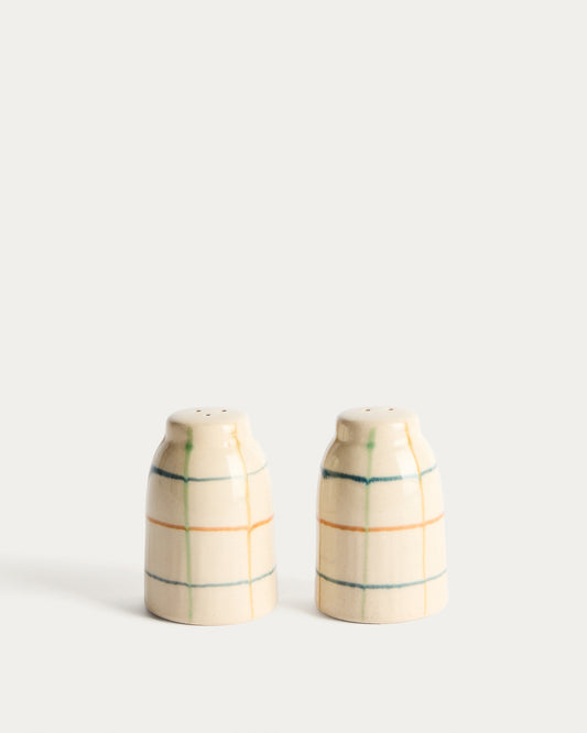Ensemble Belor salière et poivrier en céramique avec lignes multicolores