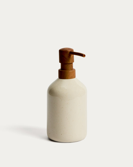 Noris soap dispenser in ecru enamelled stoneware