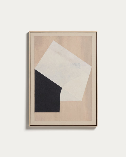 Tableau abstrait Varo en papier et lin beige 50 x 70 cm