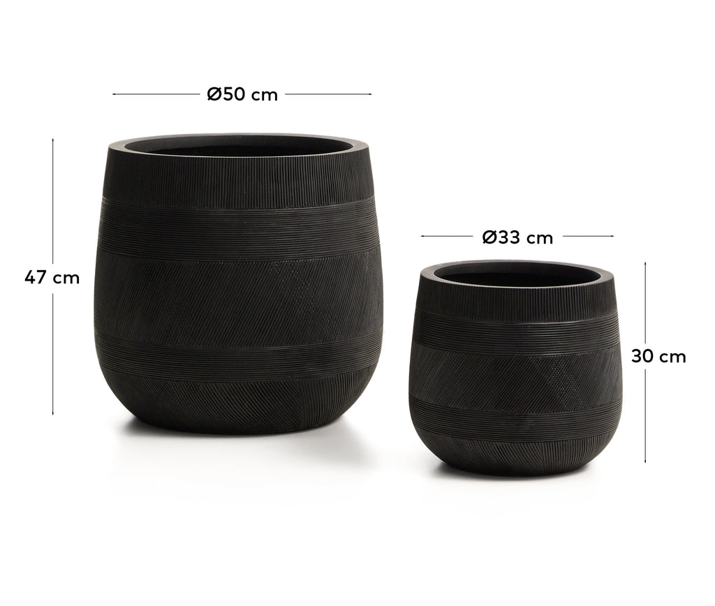 Ensemble Tival de 2 cache-pots effet ciment noir Ø 50 cm/Ø 34 cm